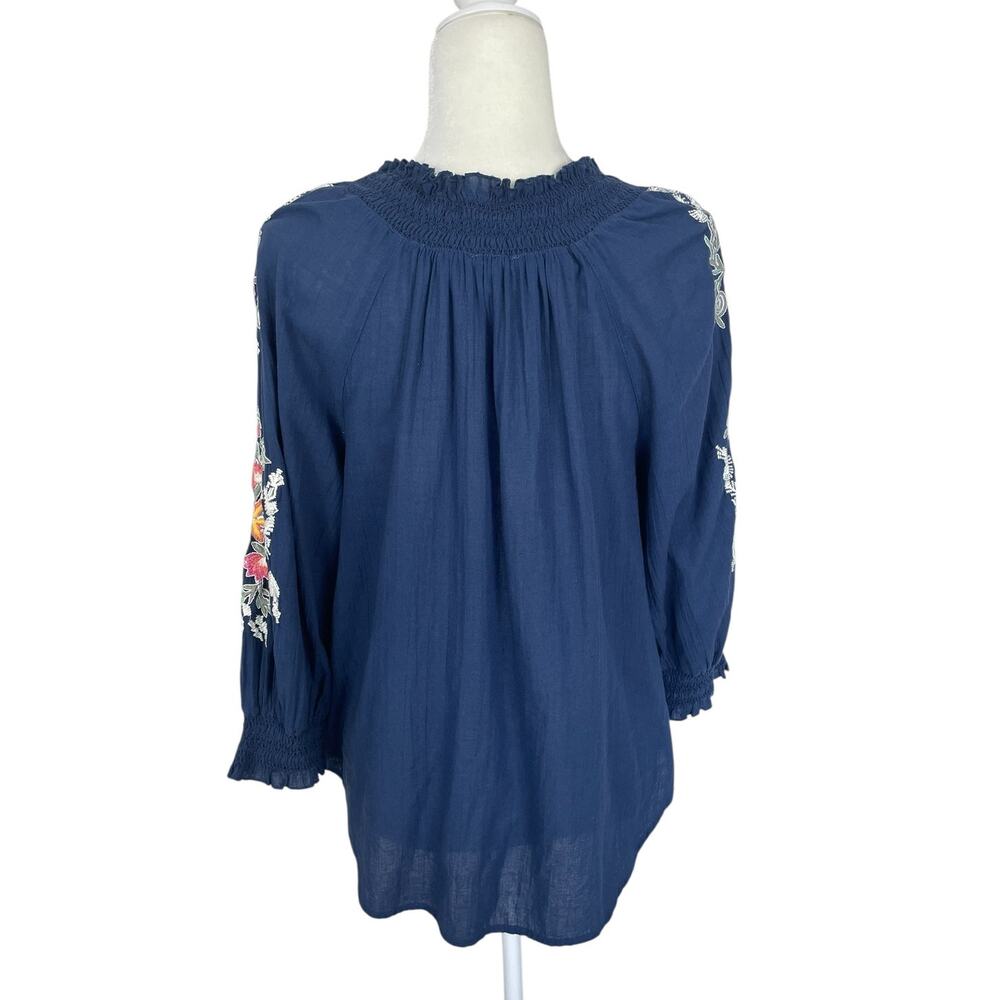 Sundance Cotton Gauze Embroidered Peasant Top Blue Size Small Boho Indie Cottage - Picture 5 of 10